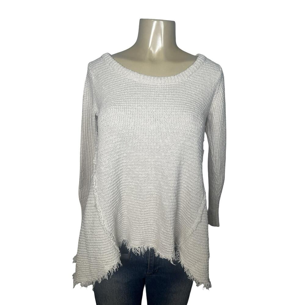 Anthropologie Kaisley Sweater Pullover Womens Medium Tan Cotton Fringe Hem‎ Knit